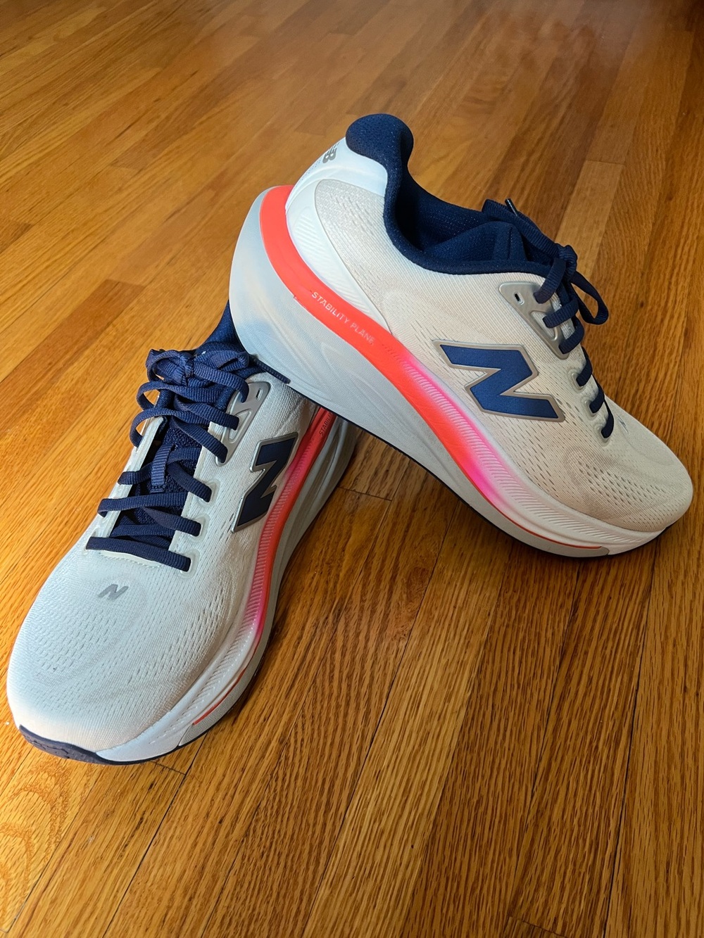 New Balance Women's White Navy Running Sneakers with Pink Accent